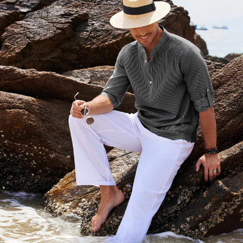 Camisa Masculina de Linho Listrada Marlin